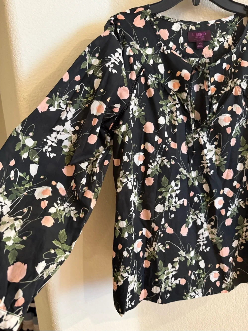 J. Crew Black Poppy Dream Liberty Floral Front Tie Peasant Blouse